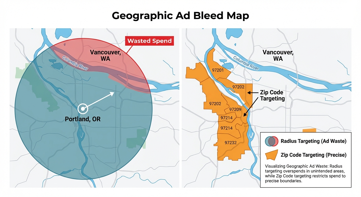 Geographic Ad Bleed Map showing wasteful ad spending across state lines